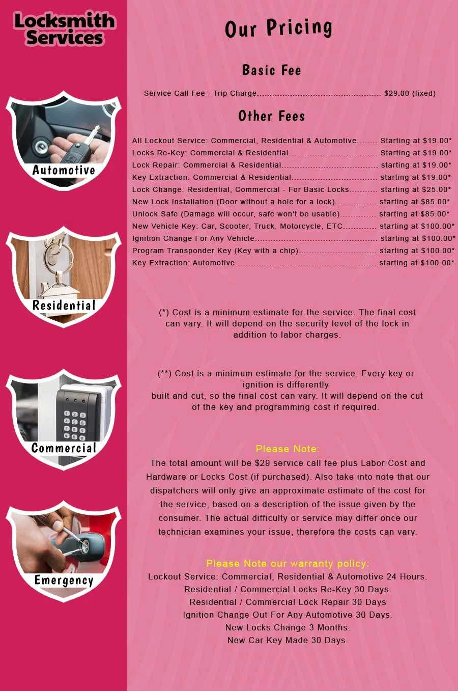 Farmingdale NJ Locksmith Store Farmingdale, NJ 732-839-9950 - price-list-c-18